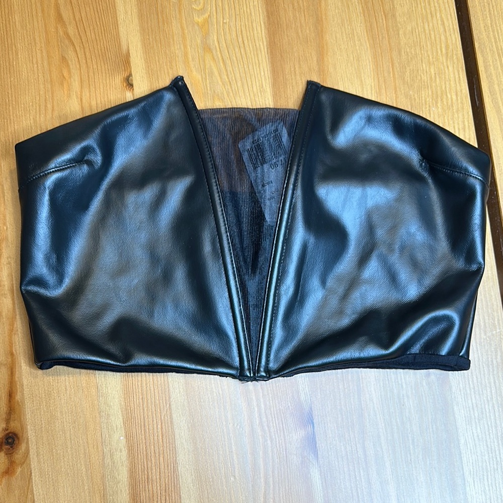 Black Faux Leather Strapless Top